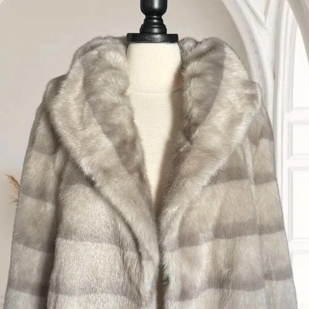 Jones New York Faux Fur mink Coat Jacket‎ Sz L Vegan Quiet Luxury Old Money EUC